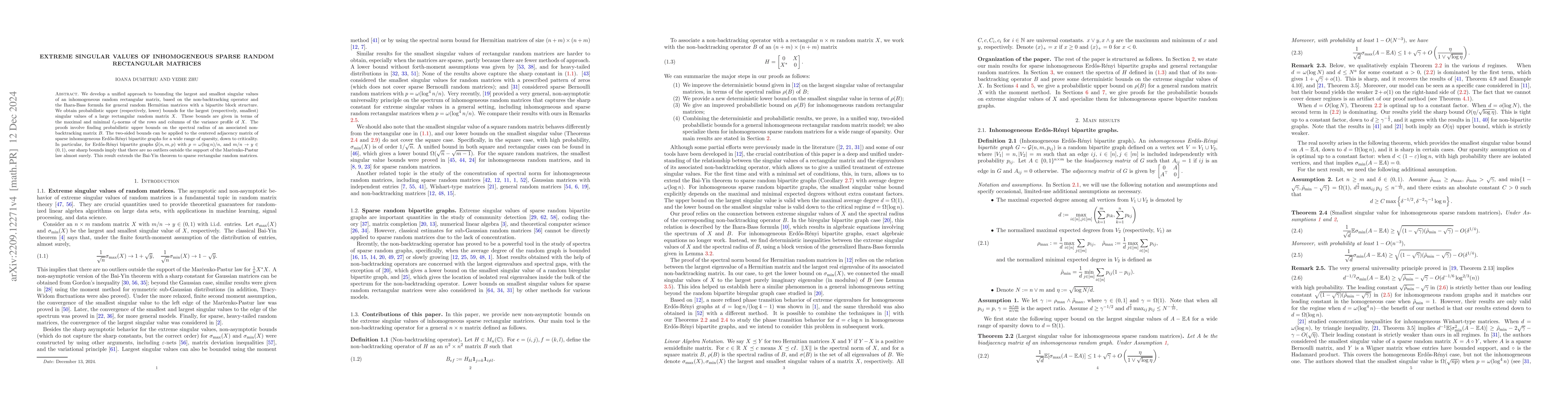 Thumbnail for Extreme singular values of inhomogeneous sparse random rectangular
  matrices