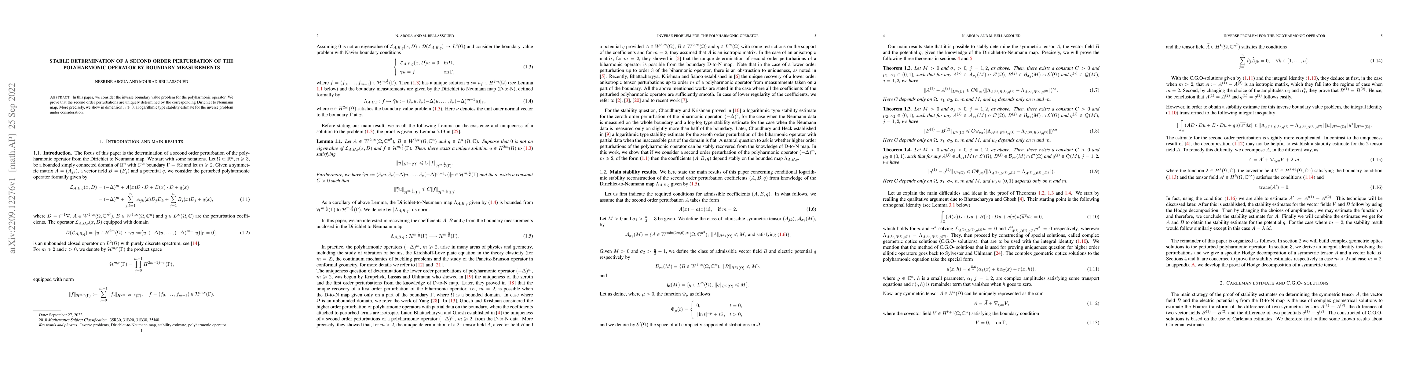 Thumbnail for Stable determination of a second order perturbation of the polyharmonic
  operator by boundary measurements