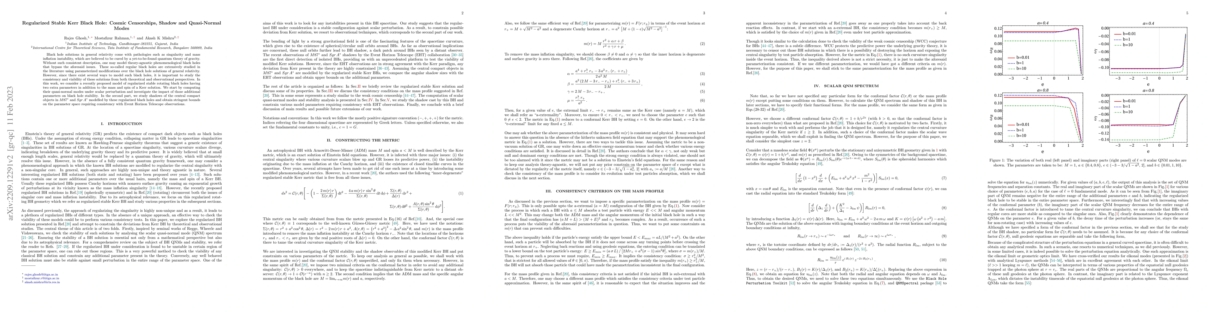 Thumbnail for Regularized Stable Kerr Black Hole: Cosmic Censorships, Shadow and
  Quasi-Normal Modes
