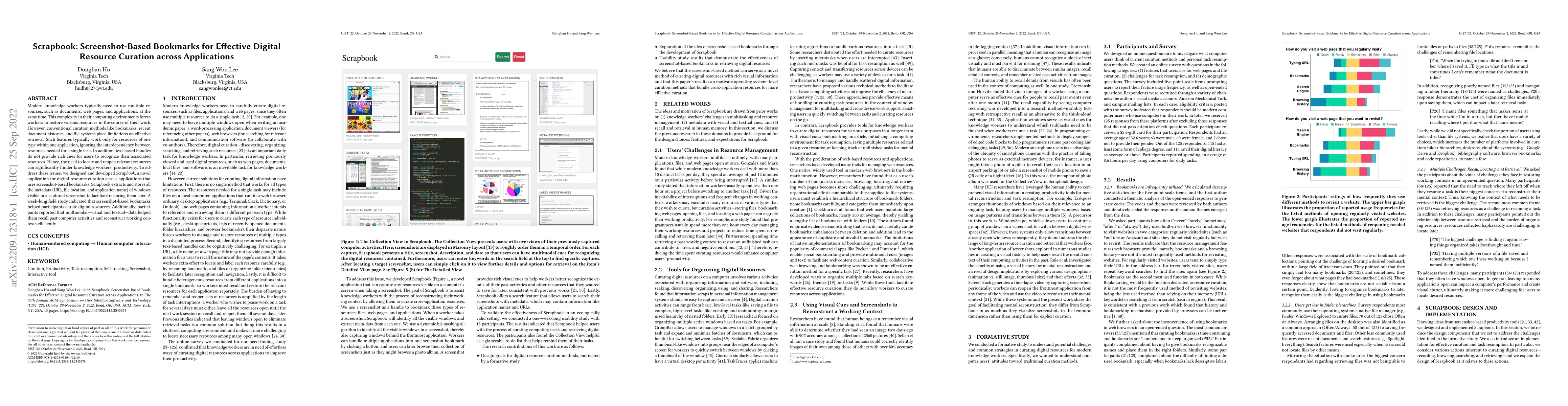 Thumbnail for Scrapbook: Screenshot-Based Bookmarks for Effective Digital Resource
  Curation across Applications