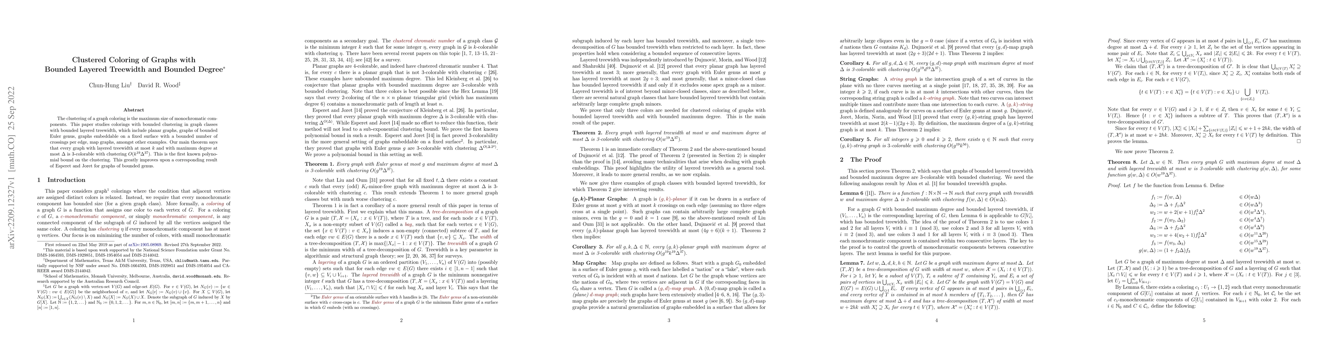 Thumbnail for Clustered Coloring of Graphs with Bounded Layered Treewidth and Bounded
  Degree