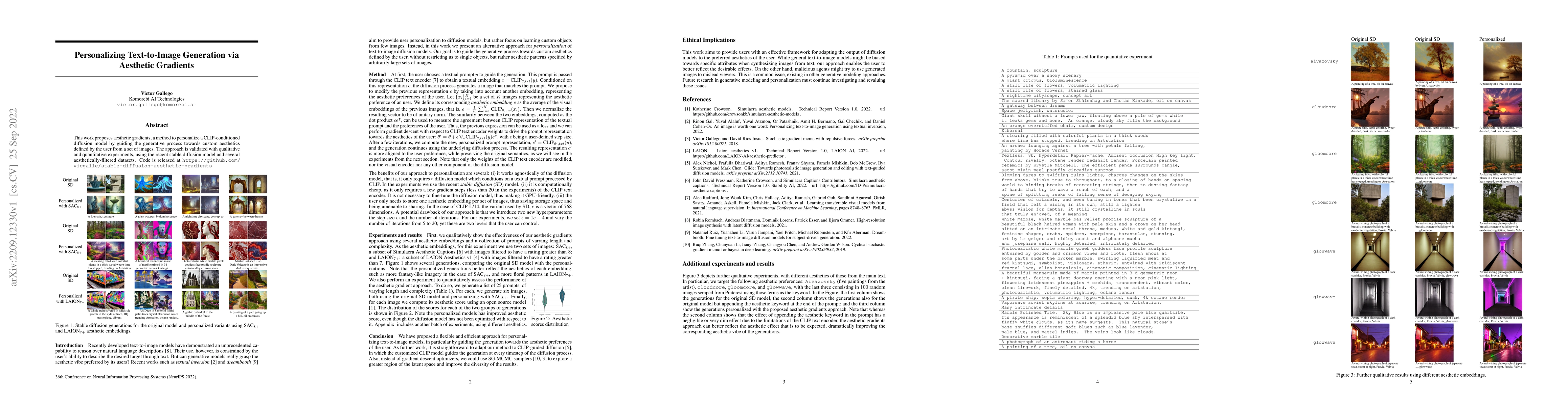 Thumbnail for Personalizing Text-to-Image Generation via Aesthetic Gradients
