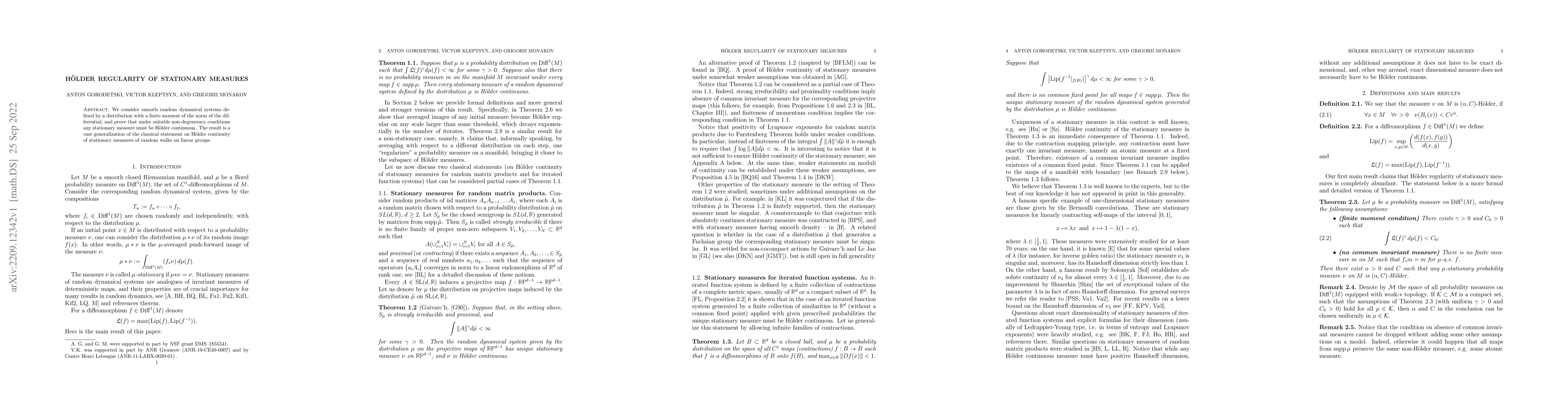 Thumbnail for H\"older regularity of stationary measures
