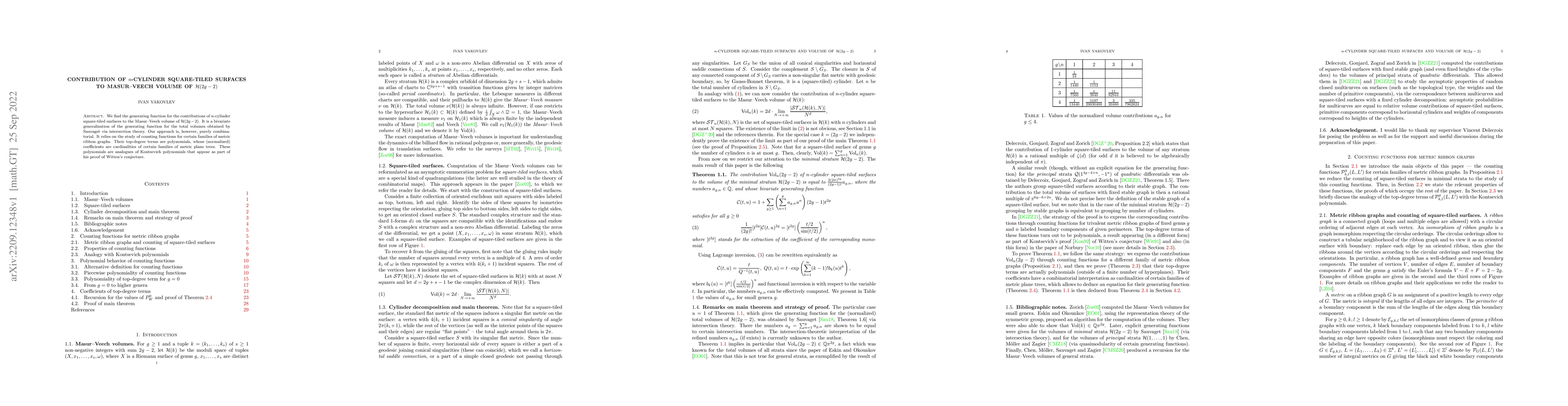 Thumbnail for Contribution of $n$-cylinder square-tiled surfaces to Masur-Veech volume
  of $\mathcal{H}(2g-2)$