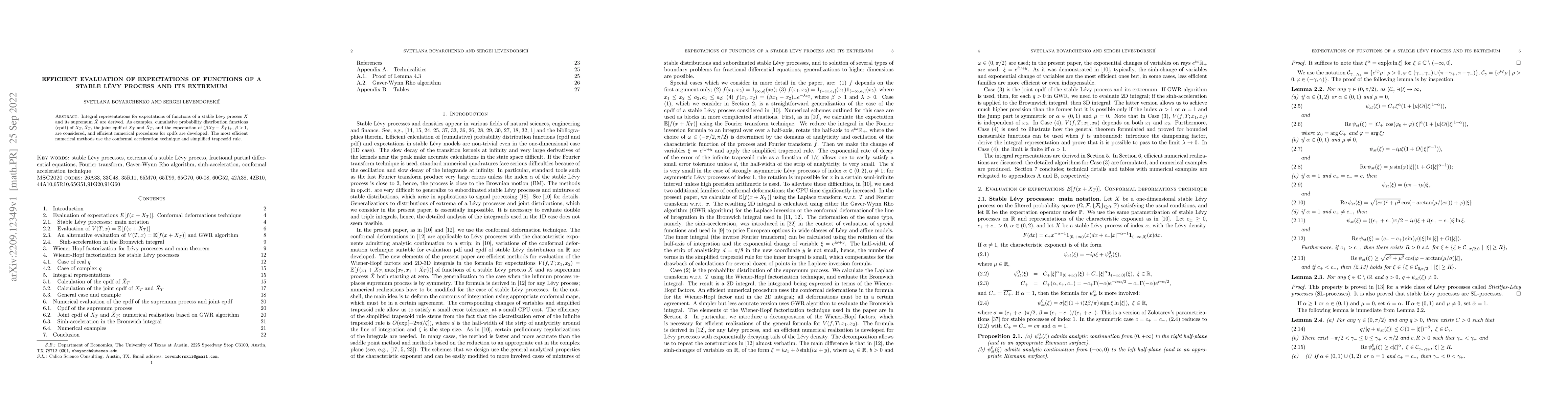 Thumbnail for Efficient evaluation of expectations of functions of a stable L\'evy
  process and its extremum