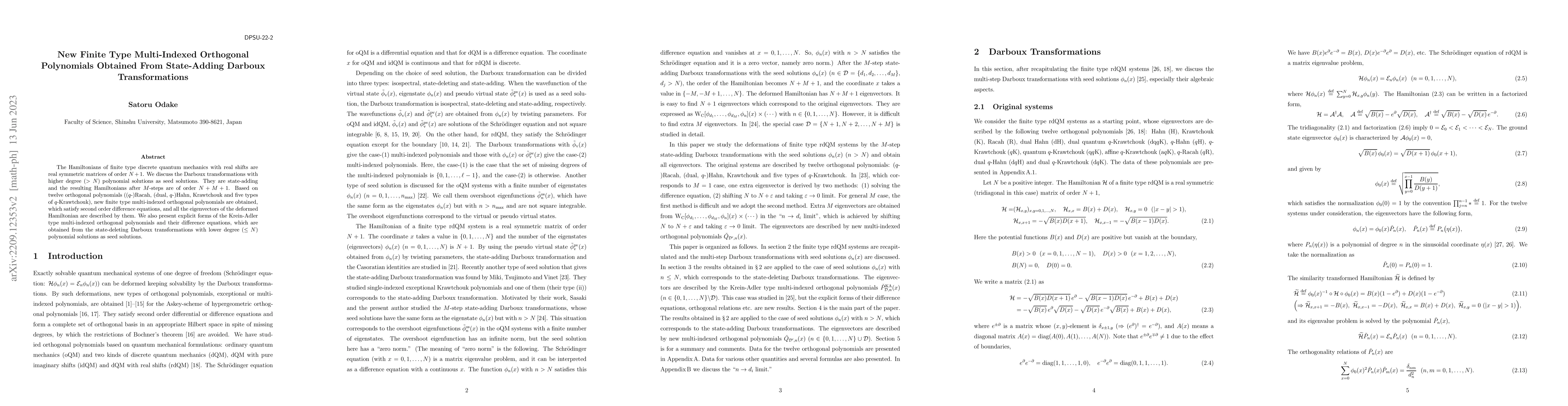 Thumbnail for New Finite Type Multi-Indexed Orthogonal Polynomials Obtained From
  State-Adding Darboux Transformations