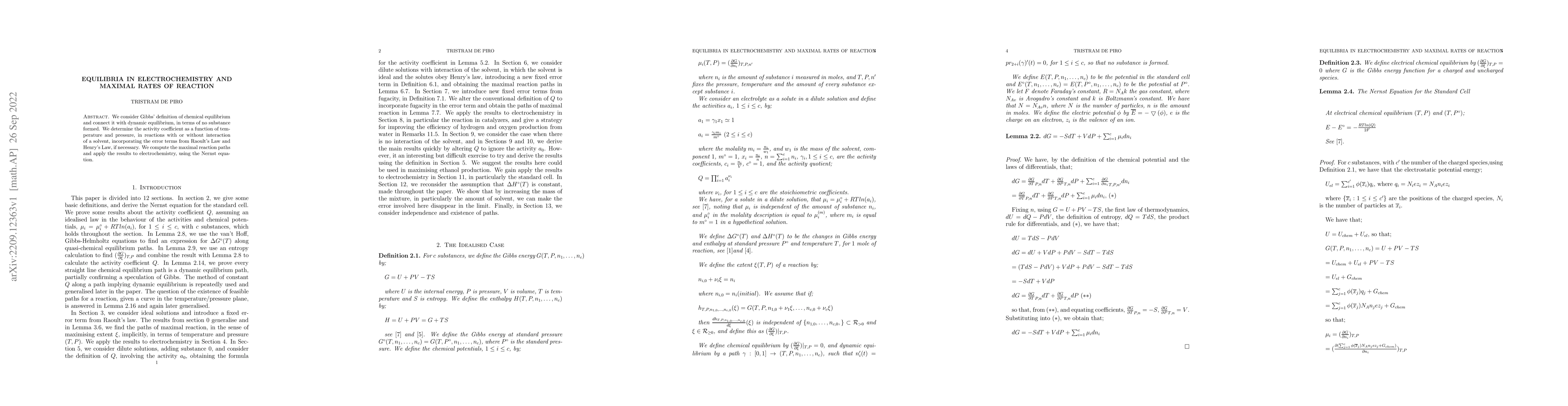 Thumbnail for Equilibria in Electrochemistry and Maximal Rates of Reaction