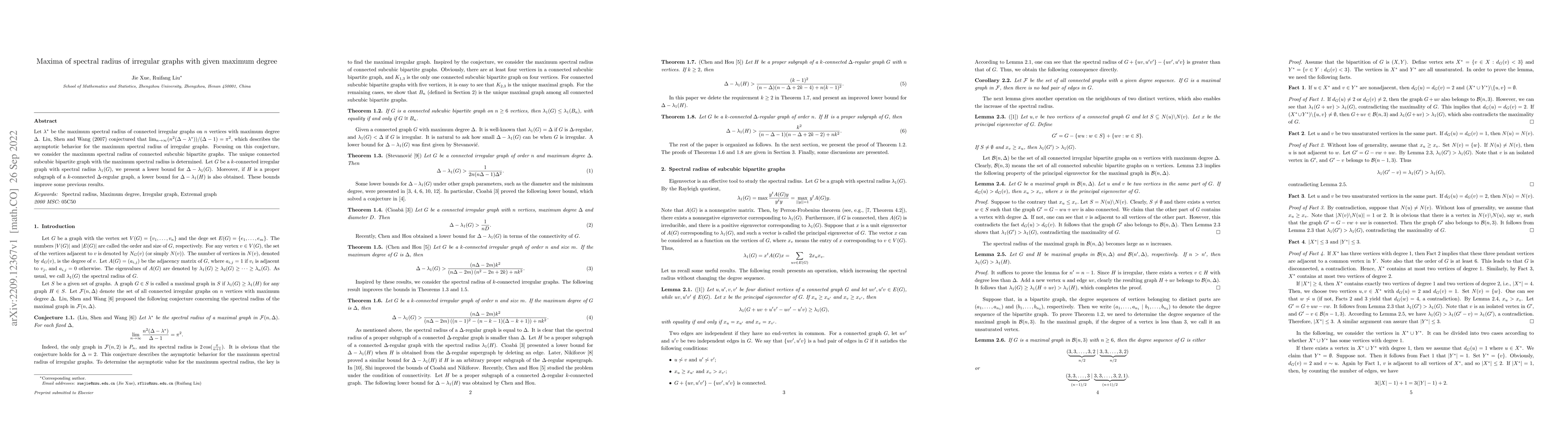 Thumbnail for Maxima of spectral radius of irregular graphs with given maximum degree