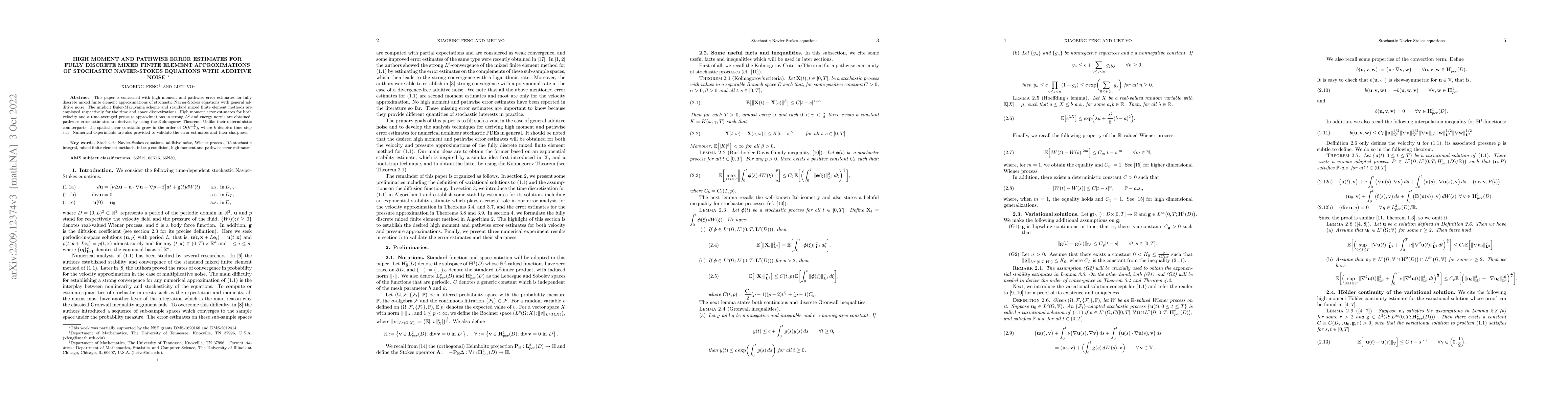 Thumbnail for High moment and pathwise error estimates for fully discrete mixed finite
  element approximattions of stochastic Navier-Stokes equations with additive
  noise