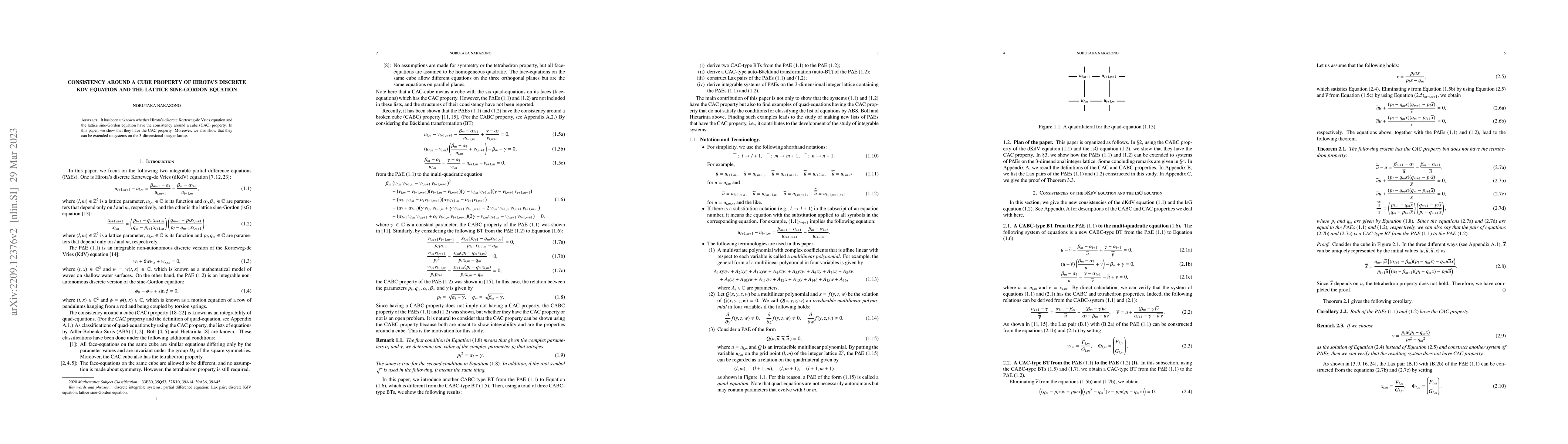 Thumbnail for Consistency around a cube property of Hirota's discrete KdV equation and
  the lattice sine-Gordon equation