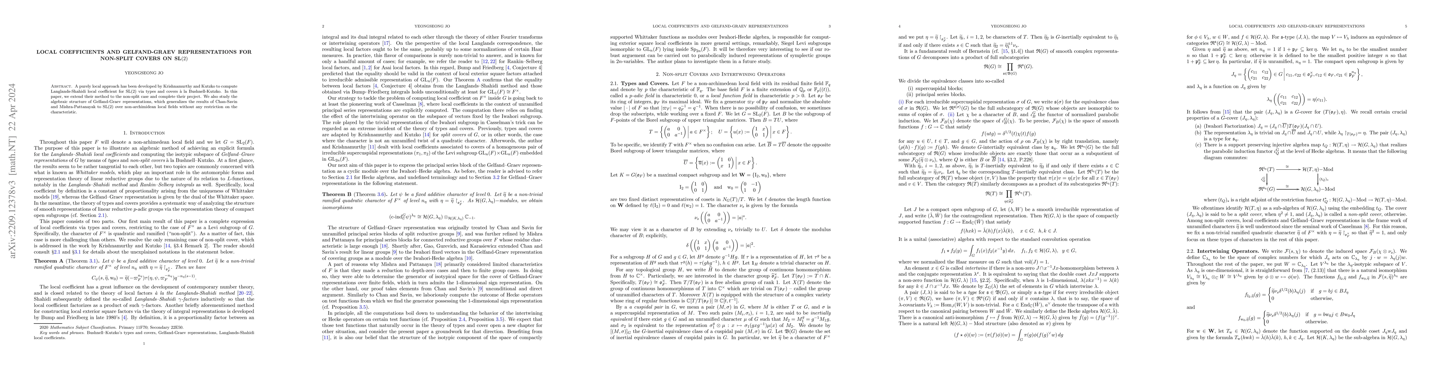 Thumbnail for Local coefficients and Gelfand-Graev representations for non-split
  covers on SL(2)