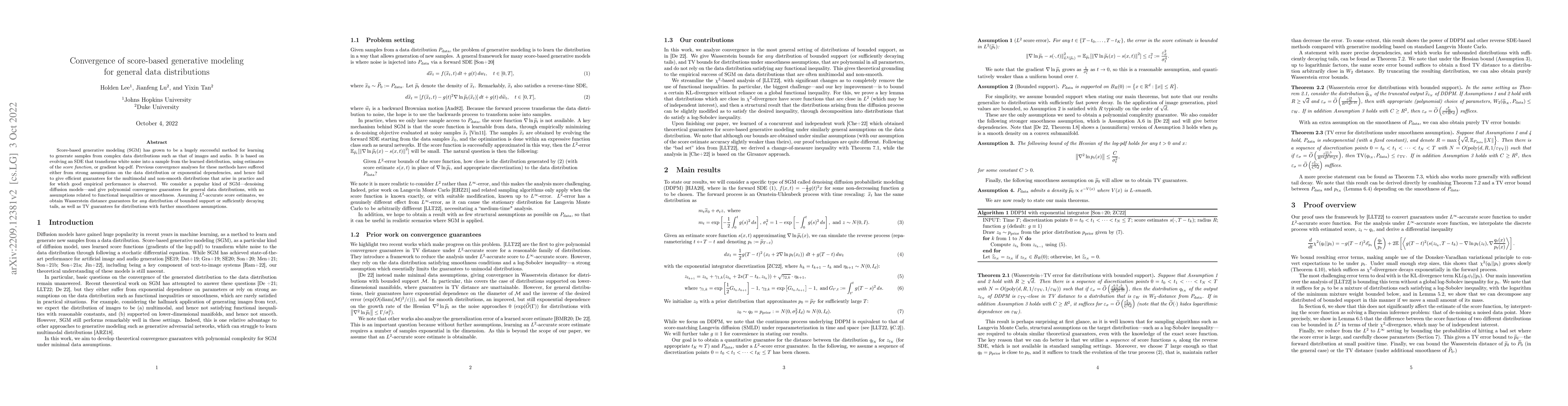 Thumbnail for Convergence of score-based generative modeling for general data
  distributions