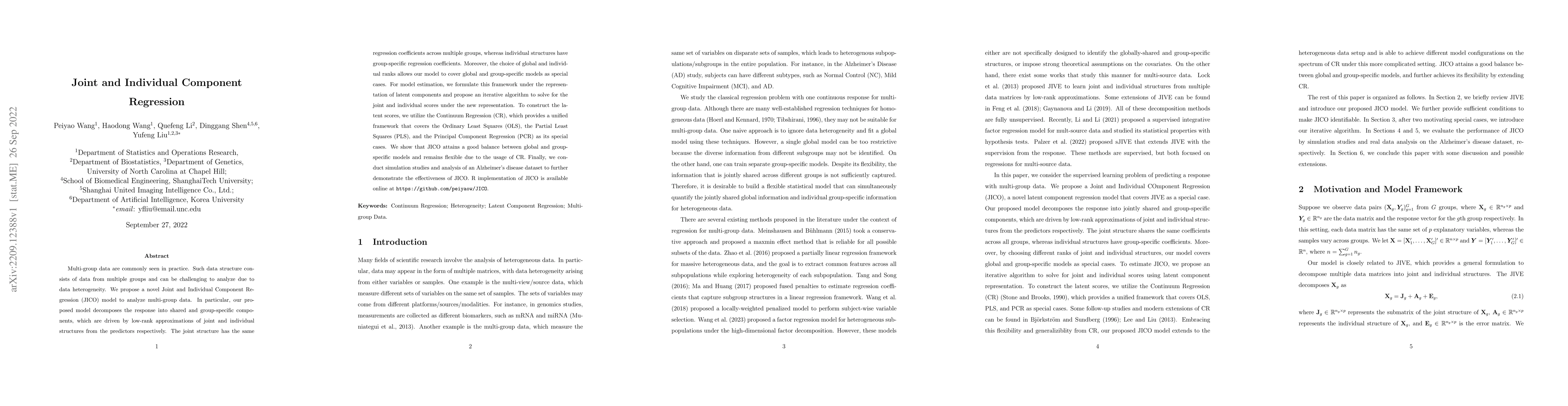 Thumbnail for Joint and Individual Component Regression