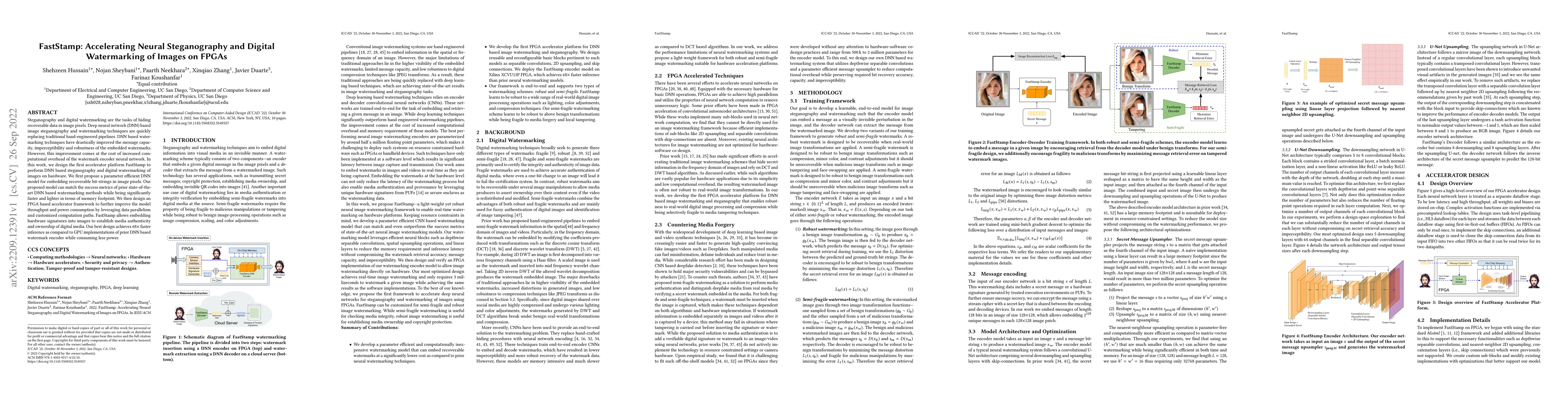 Thumbnail for FastStamp: Accelerating Neural Steganography and Digital Watermarking of
  Images on FPGAs