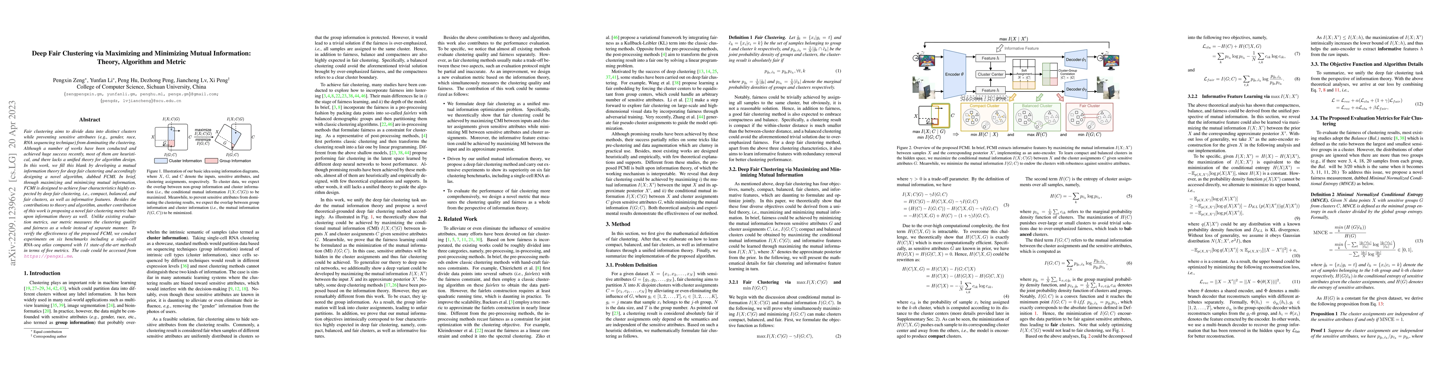 Thumbnail for Deep Fair Clustering via Maximizing and Minimizing Mutual Information:
  Theory, Algorithm and Metric