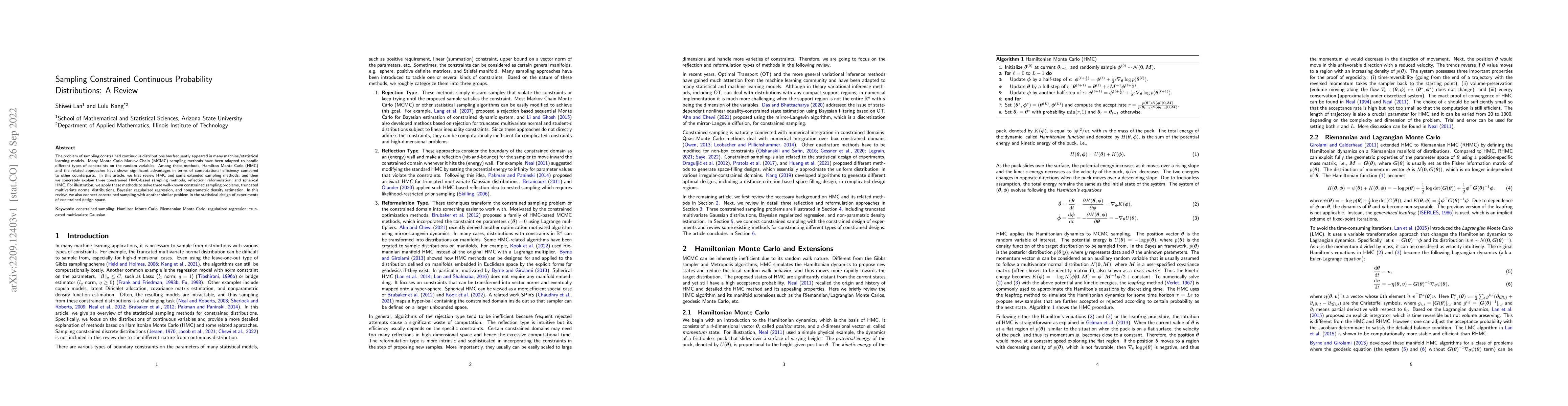 Thumbnail for Sampling Constrained Continuous Probability Distributions: A Review