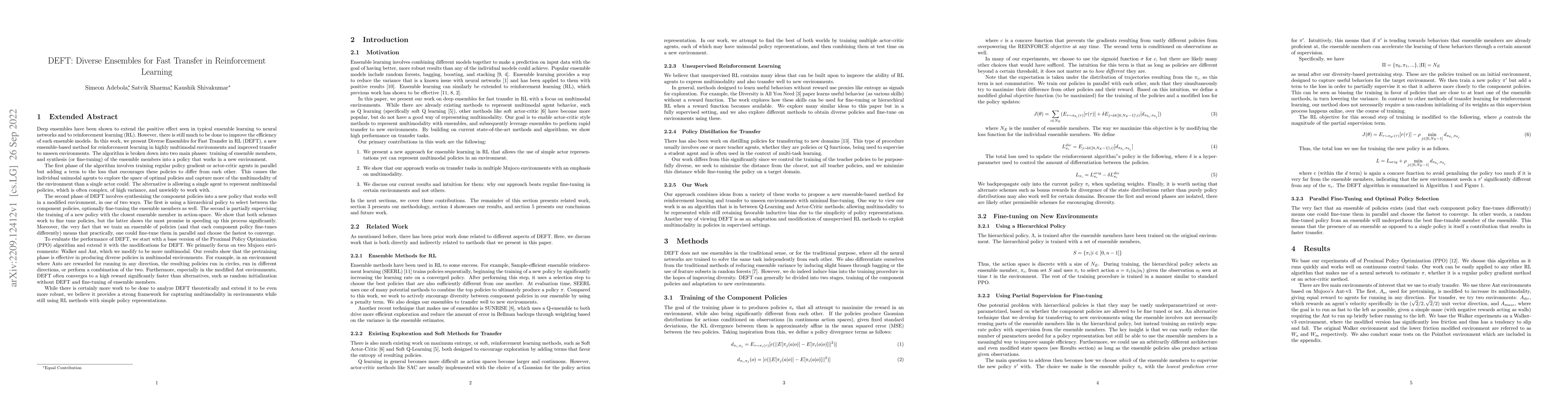 Thumbnail for DEFT: Diverse Ensembles for Fast Transfer in Reinforcement Learning