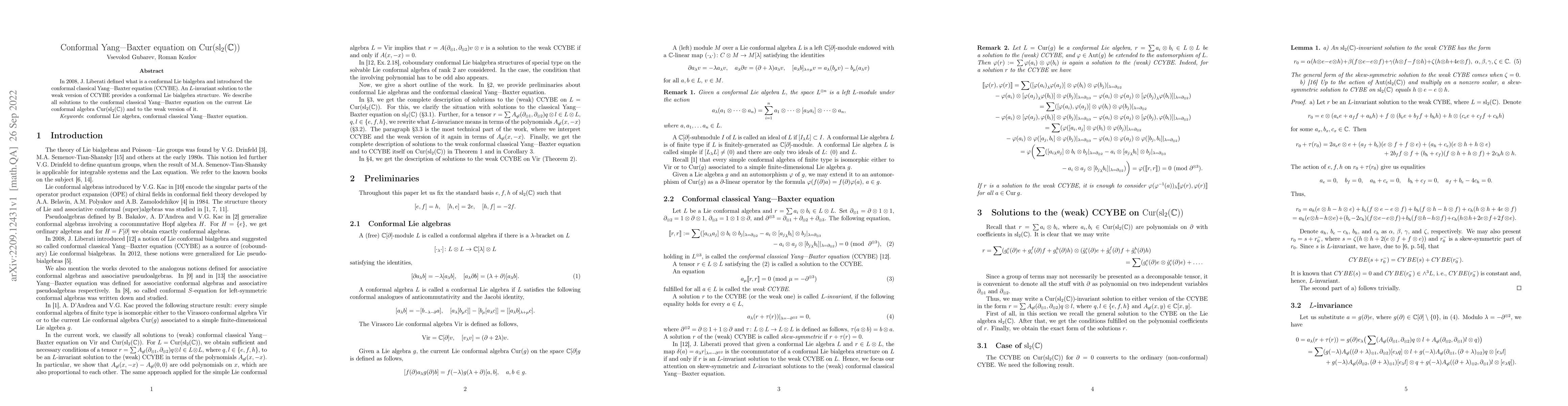 Thumbnail for Conformal Yang-Baxter equation on
  $\mathrm{Cur}(\mathrm{sl}_2(\mathbb{C}))$