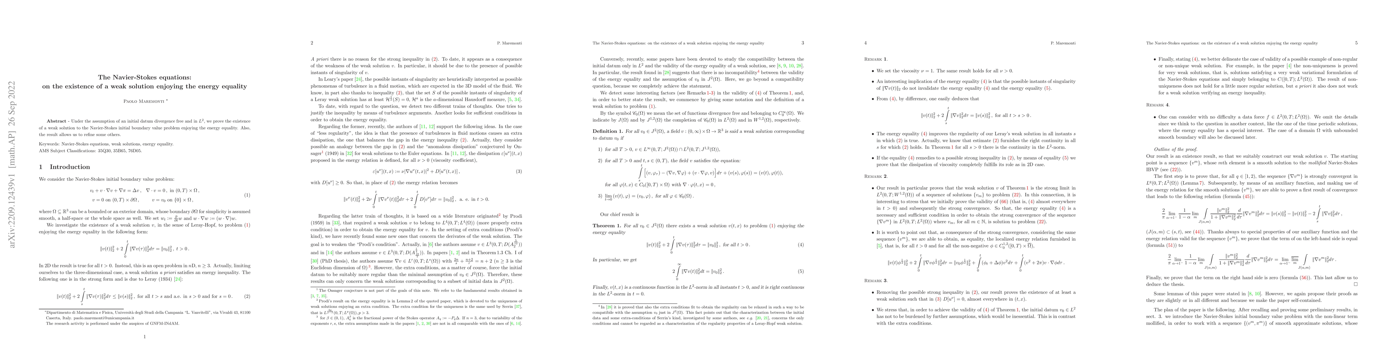 Thumbnail for The Navier-Stokes equations: on the existence of a weak solution
  enjoying the energy equality