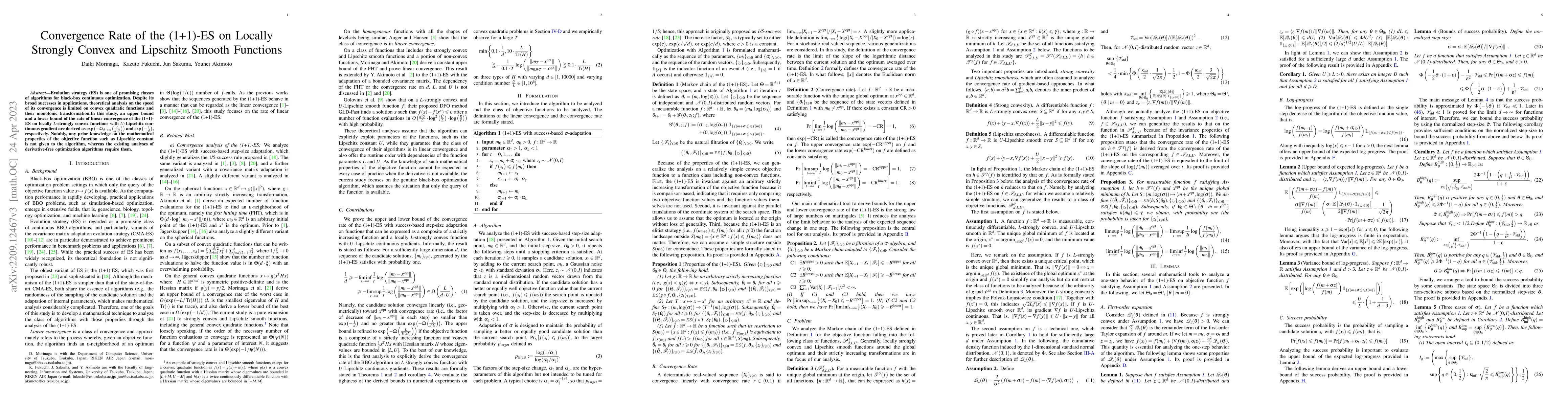 Thumbnail for Convergence rate of the (1+1)-evolution strategy on locally strongly
  convex functions with lipschitz continuous gradient and their monotonic
  transformations