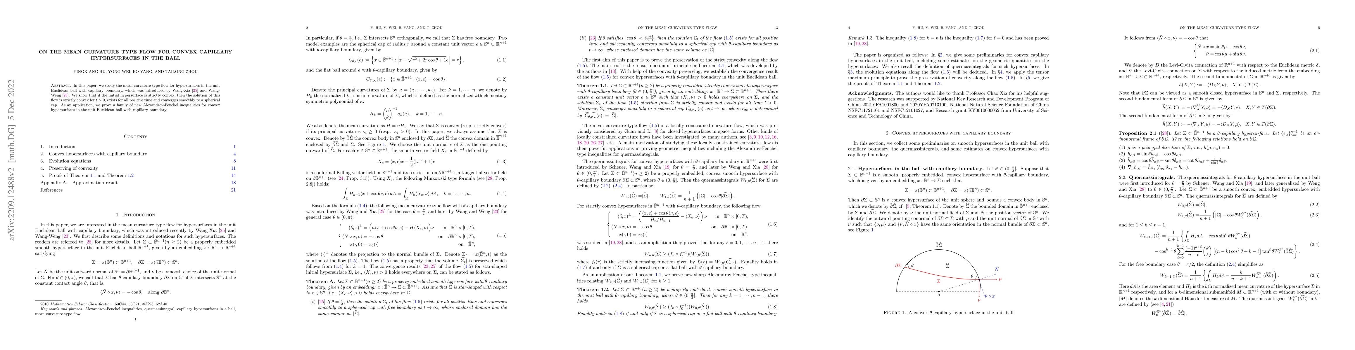 Thumbnail for On the mean curvature type flow for convex capillary hypersurfaces in
  the ball