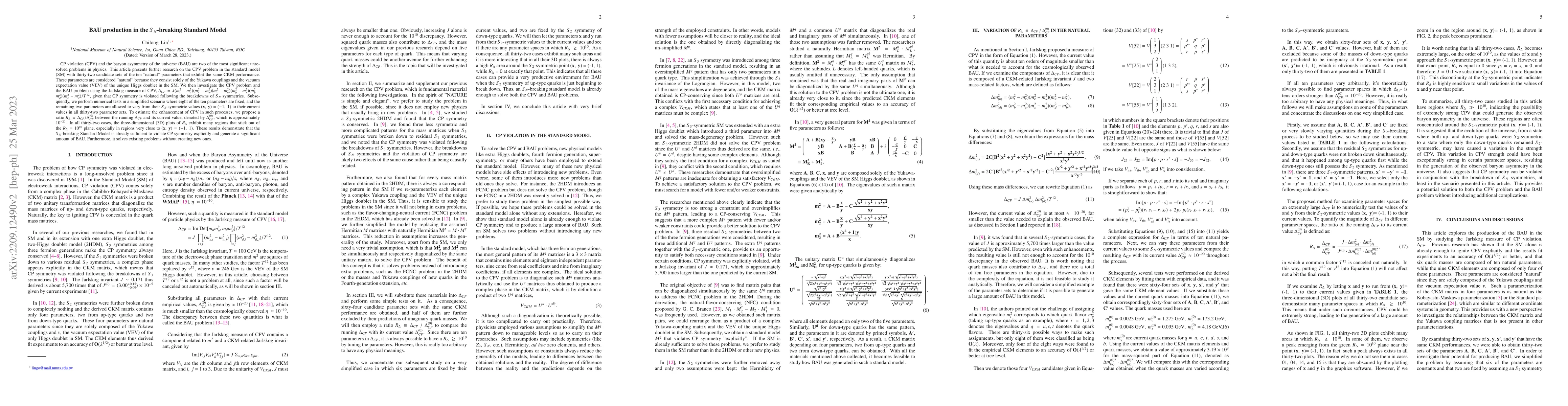 Thumbnail for BAU production in the $S_N$-breaking Standard Model