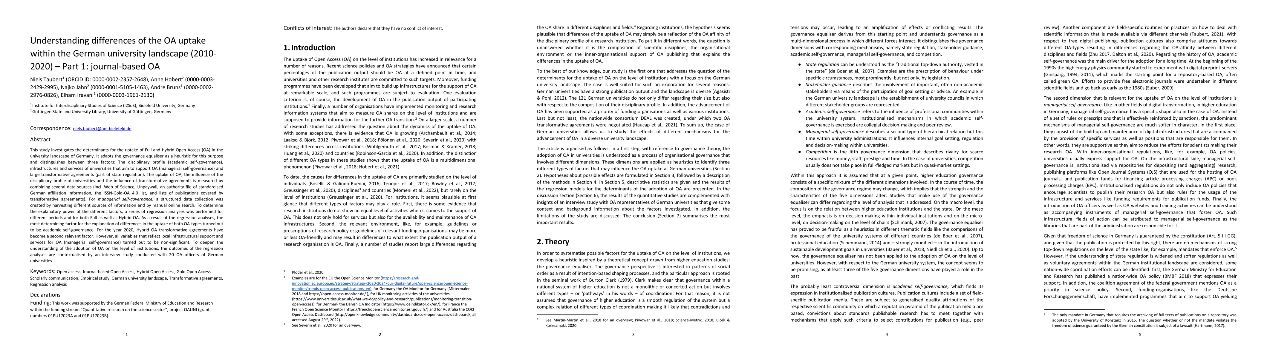 Thumbnail for Understanding differences of the OA uptake within the German university
  landscape (2010-2020). Part 1: journal-based OA