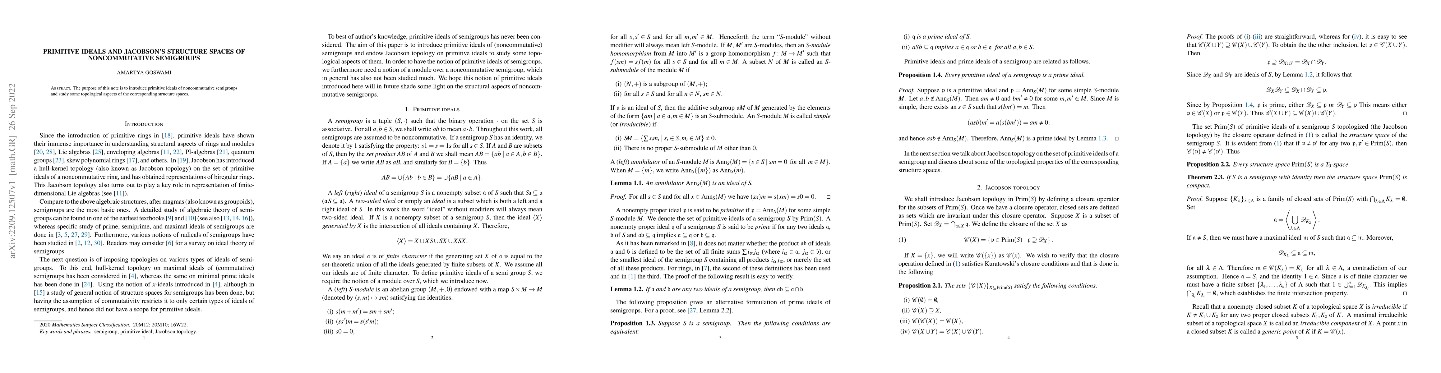 Thumbnail for Primitive ideals and Jacobson's structure spaces of noncommutative
  semigroups