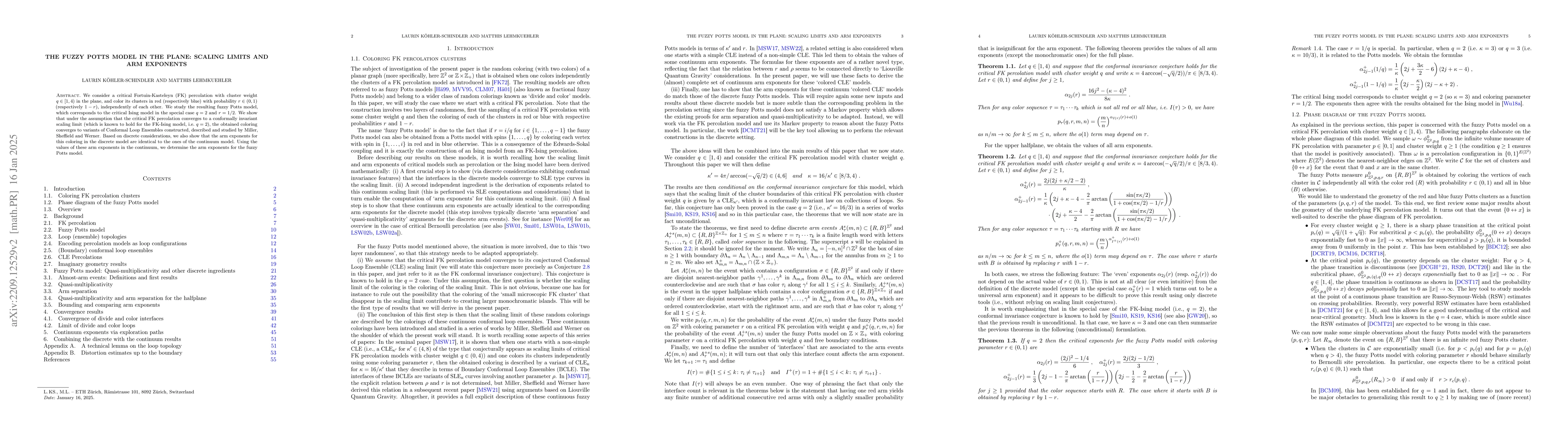 Thumbnail for The fuzzy Potts model in the plane: Scaling limits and arm exponents