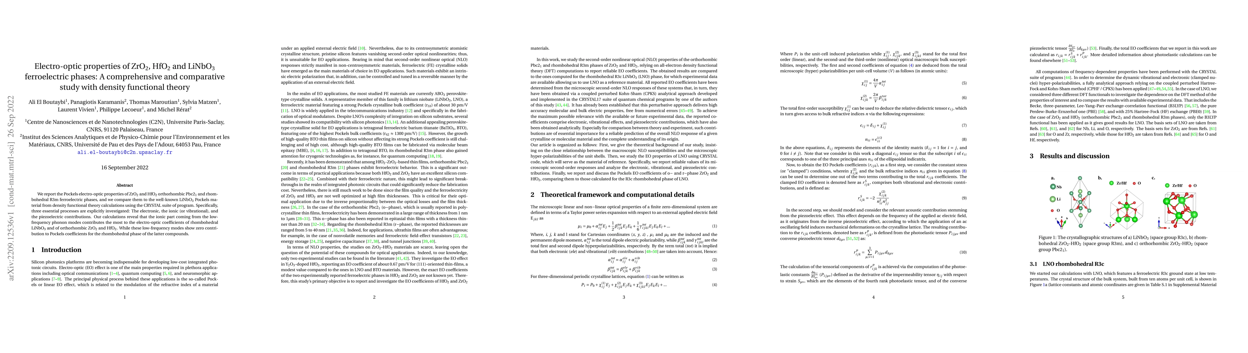 Thumbnail for Electro-optic properties of ZrO2, HfO2 and LiNbO3 ferroelectric phases:
  A comprehensive and comparative study with density functional theory
