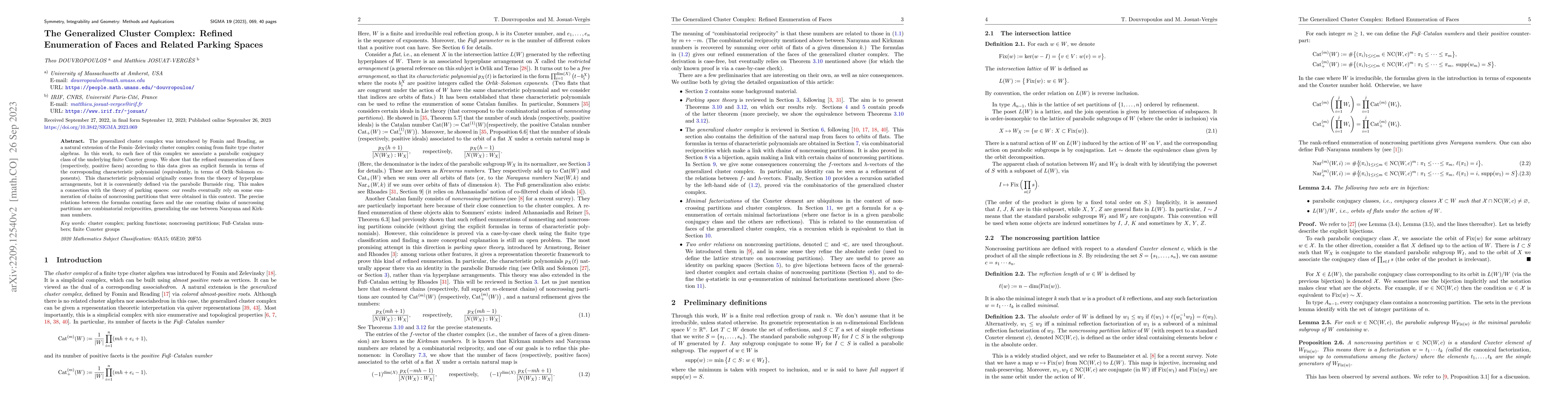 Thumbnail for The Generalized Cluster Complex: Refined Enumeration of Faces and
  Related Parking Spaces