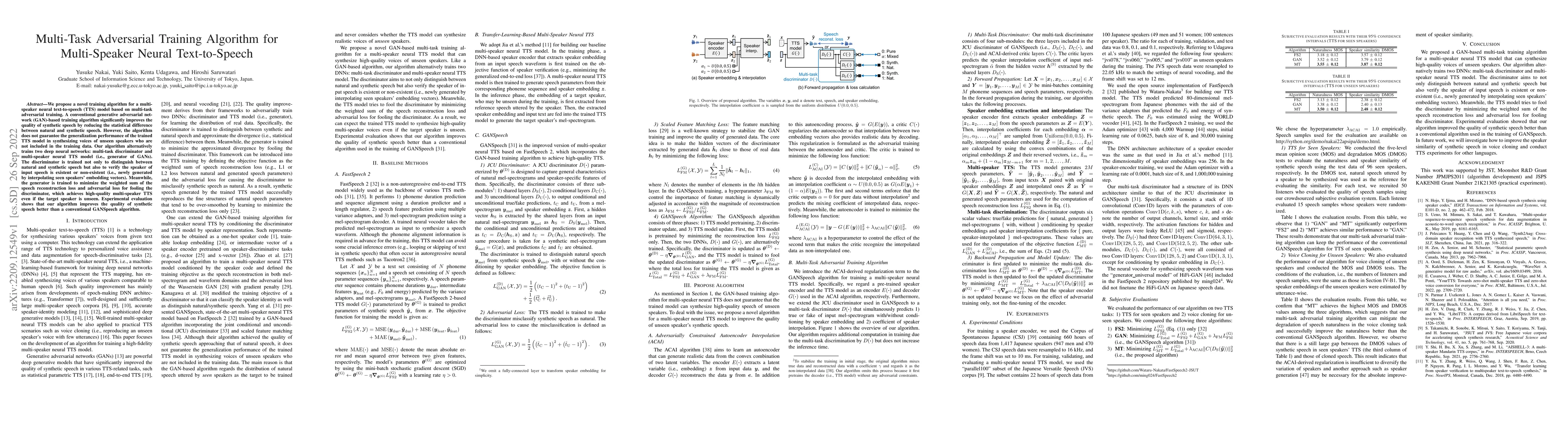 Thumbnail for Multi-Task Adversarial Training Algorithm for Multi-Speaker Neural
  Text-to-Speech