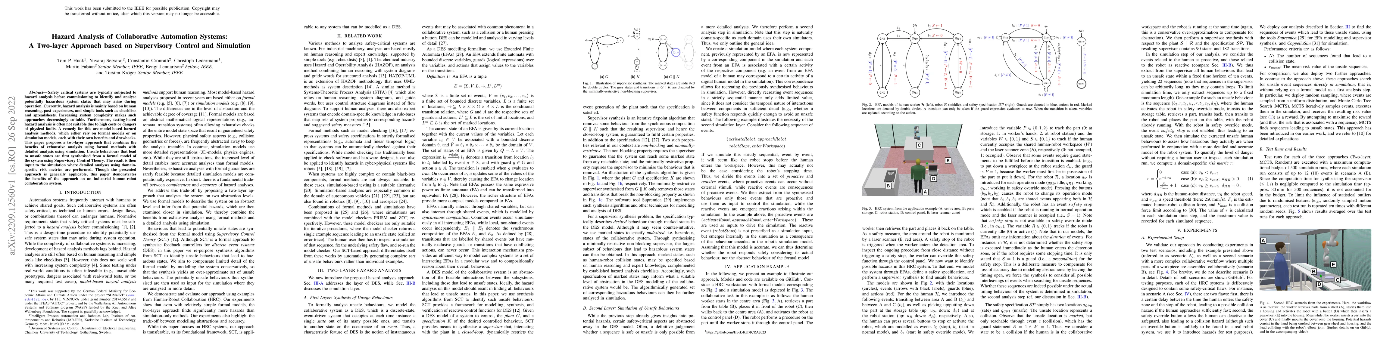 Thumbnail for Hazard Analysis of Collaborative Automation Systems: A Two-layer
  Approach based on Supervisory Control and Simulation