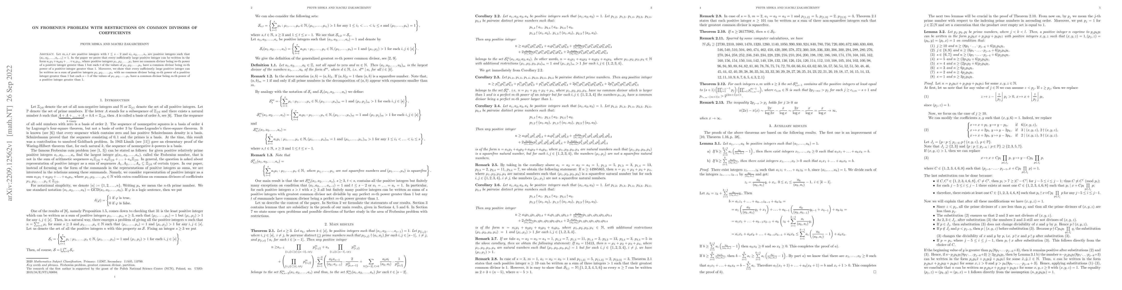 Thumbnail for On Frobenius problem with restrictions on common divisors of
  coefficients