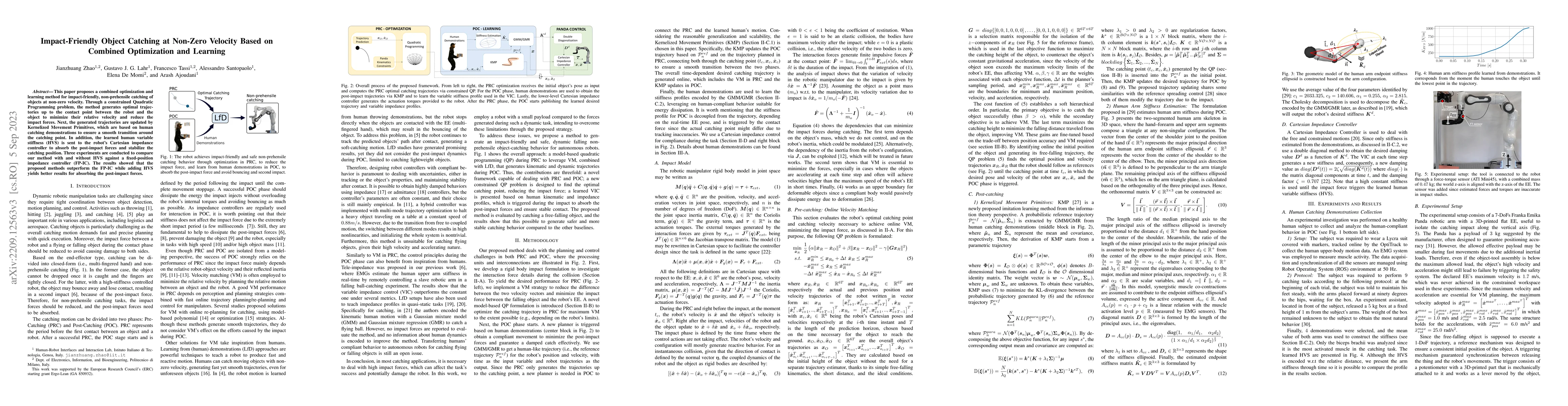 Thumbnail for Impact-Friendly Object Catching at Non-Zero Velocity Based on Combined
  Optimization and Learning