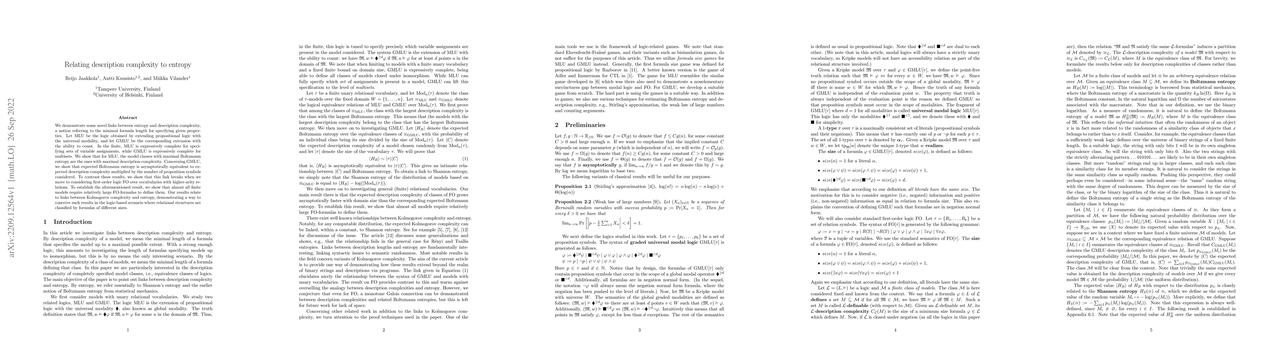 Thumbnail for Relating description complexity to entropy