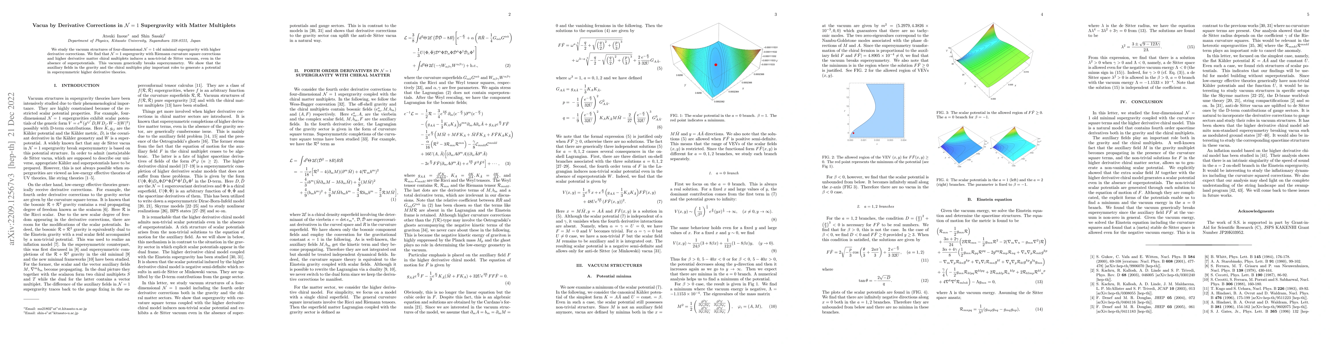 Thumbnail for Vacua by Derivative Corrections in $\mathcal{N}=1$ Supergravity with
  Matter Multiplets