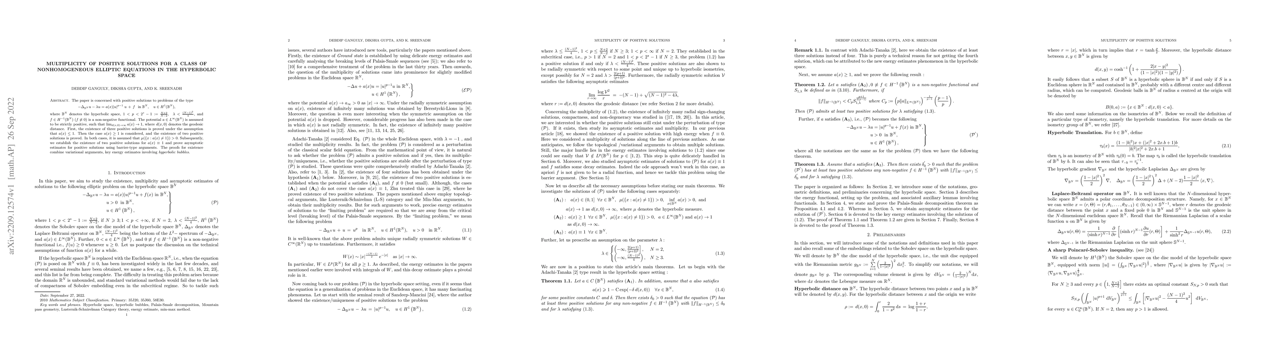 Thumbnail for Multiplicity of positive solutions for a class of nonhomogeneous
  elliptic equations in the hyperbolic space
