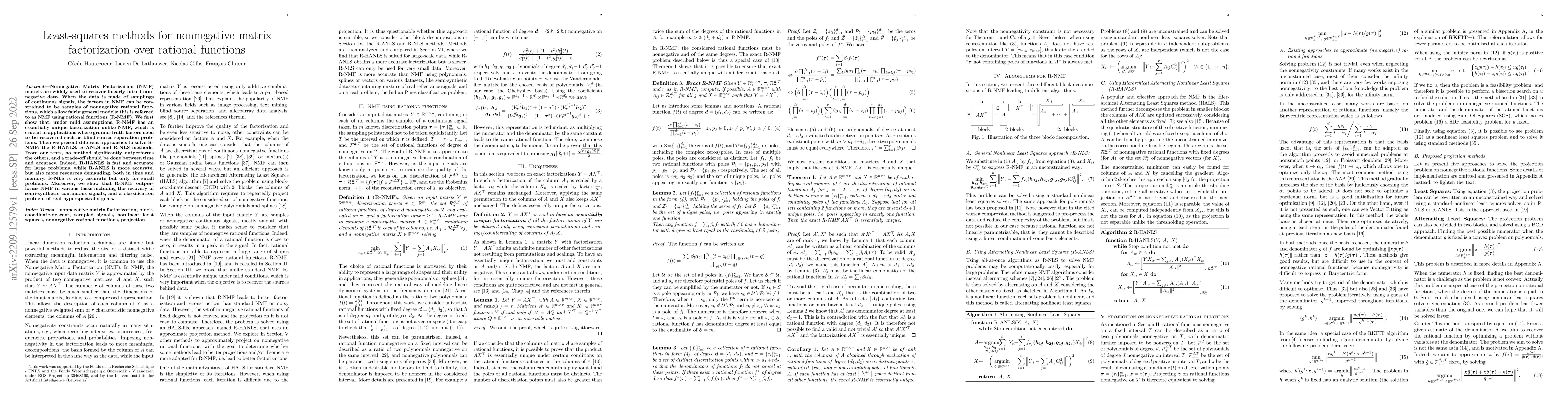 Thumbnail for Least-squares methods for nonnegative matrix factorization over rational
  functions