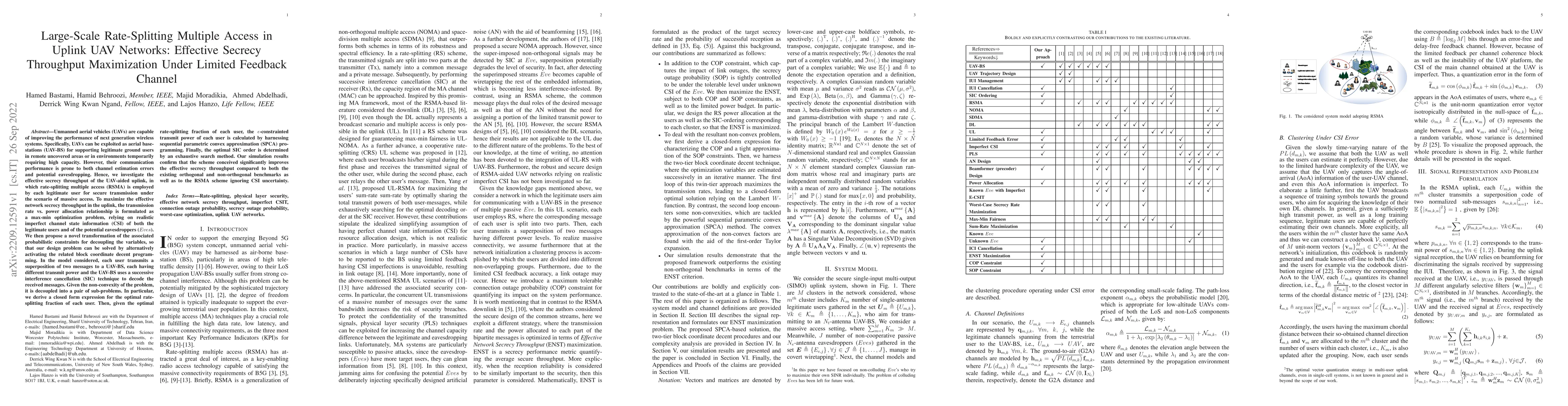 Thumbnail for Large-Scale Rate-Splitting Multiple Access in Uplink UAV Networks:
  Effective Secrecy Throughput Maximization Under Limited Feedback Channel