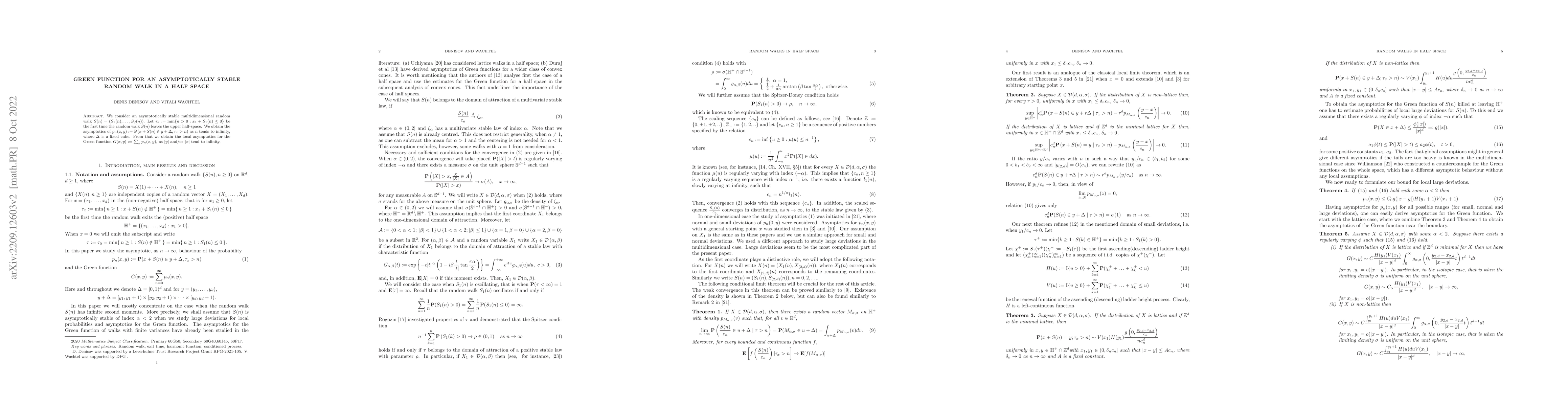 Thumbnail for Green function for an asymptotically stable random walk in a half space