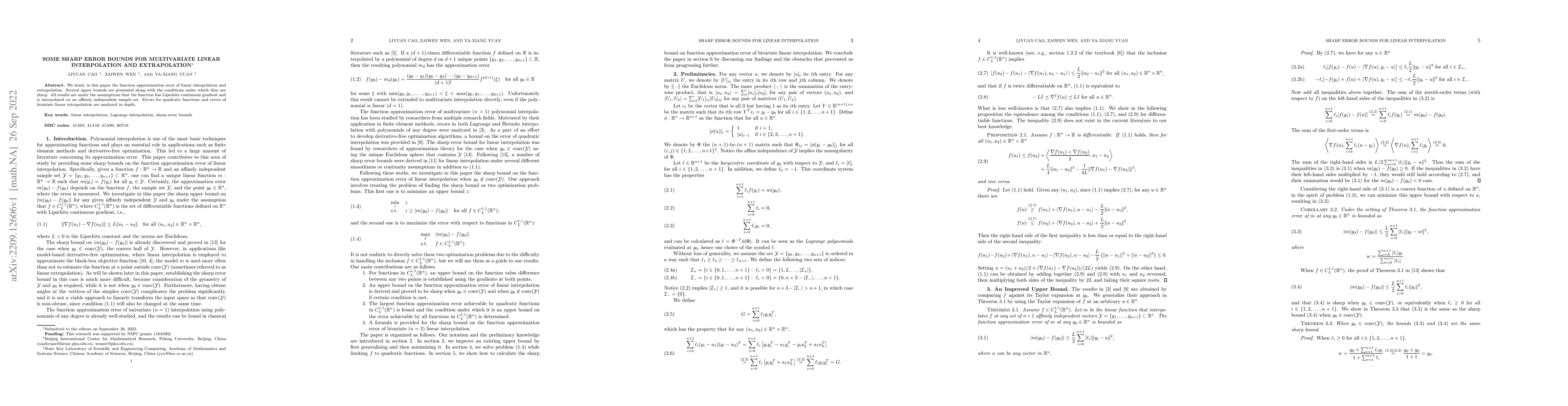 Thumbnail for Some Sharp Error Bounds for Multivariate Linear Interpolation and
  Extrapolation