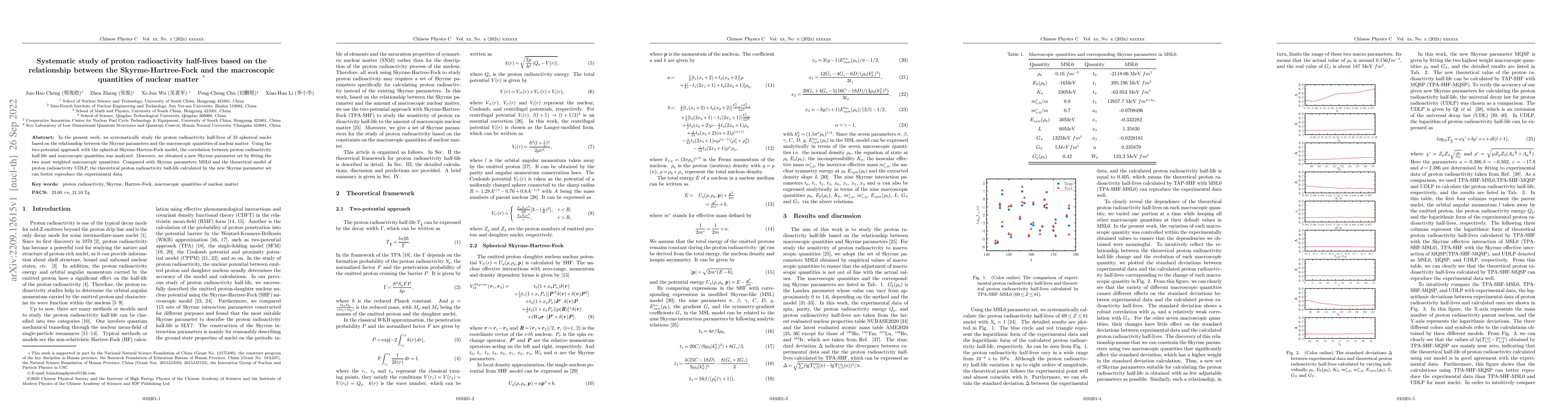 Thumbnail for Systematic study of proton radioactivity half-lives based on the
  relationship between the Skyrme-Hartree-Fock and the macroscopic quantities
  of nuclear matter