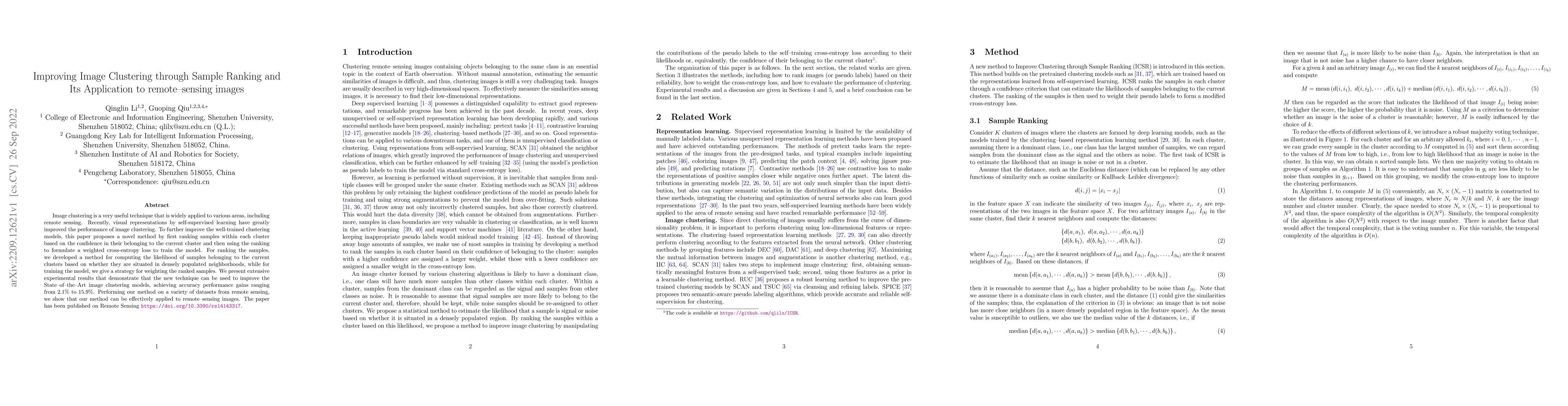 Thumbnail for Improving Image Clustering through Sample Ranking and Its Application to
  remote--sensing images