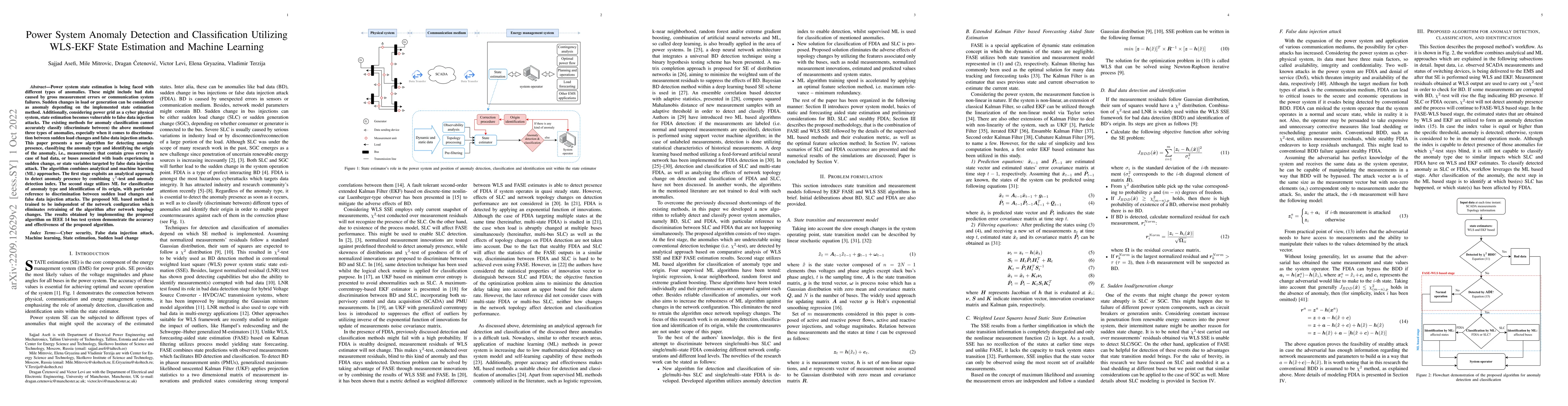 Thumbnail for Power System Anomaly Detection and Classification Utilizing WLS-EKF
  State Estimation and Machine Learning