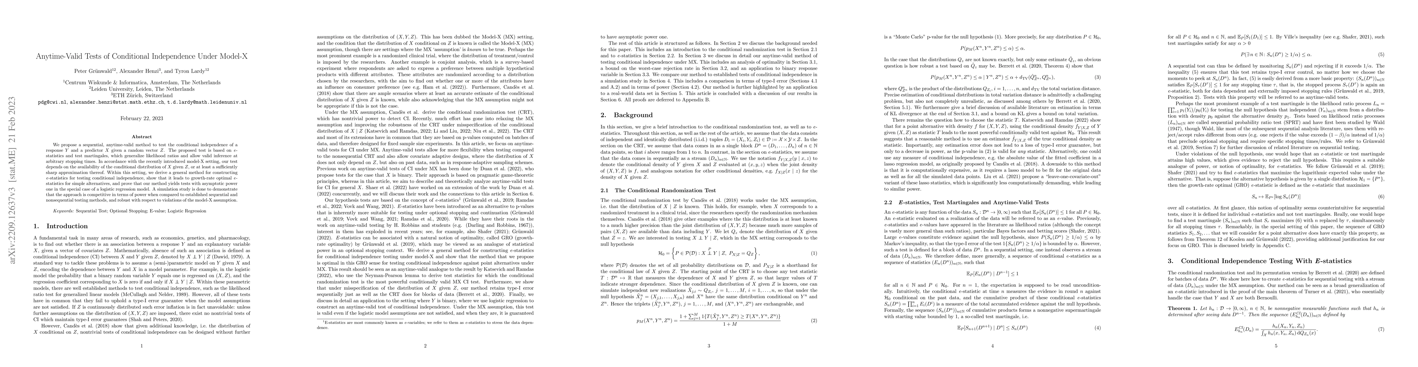 Thumbnail for Anytime Valid Tests of Conditional Independence Under Model-X