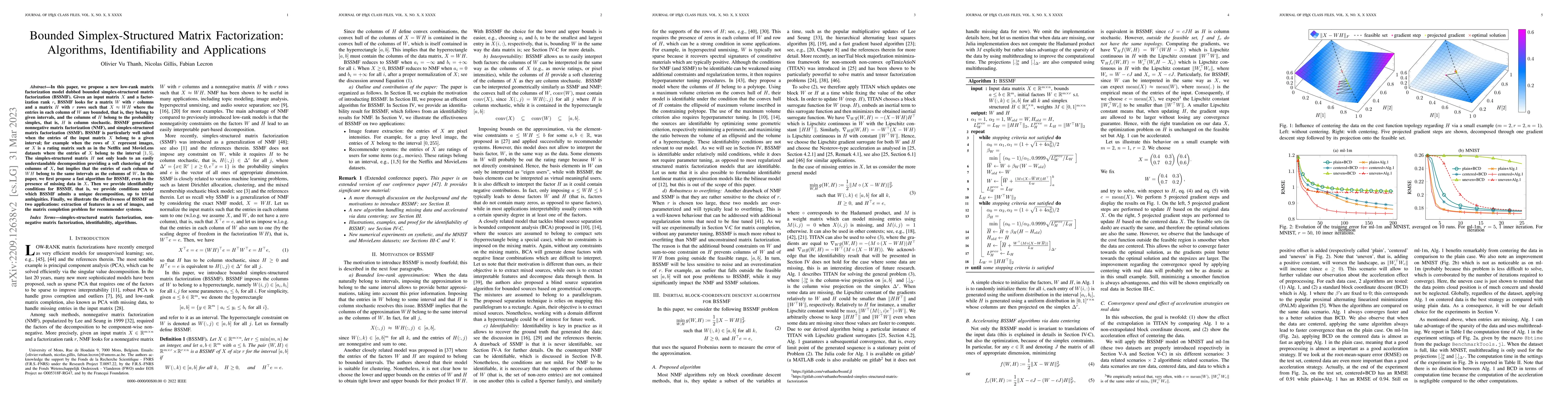 Thumbnail for Bounded Simplex-Structured Matrix Factorization: Algorithms,
  Identifiability and Applications