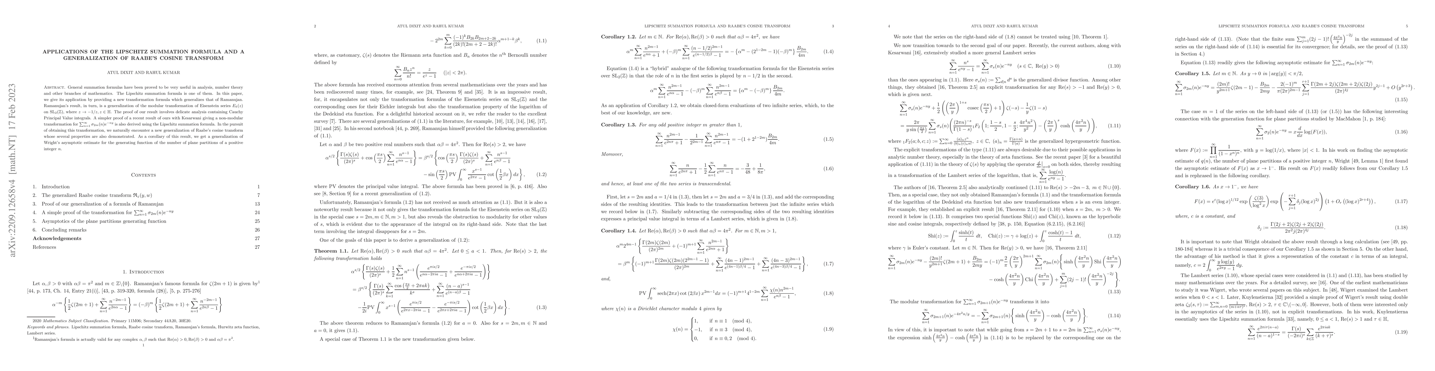 Thumbnail for Applications of Lipschitz summation formula and a generalization of
  Raabe's cosine transform