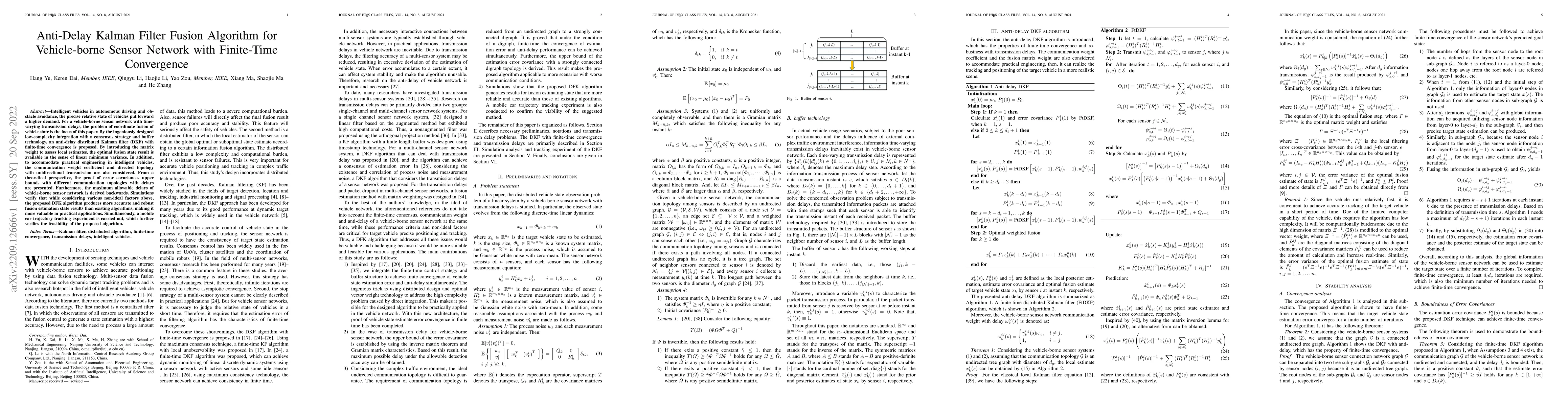 Thumbnail for Anti-Delay Kalman Filter Fusion Algorithm for Vehicle-borne Sensor
  Network with Finite-Time Convergence