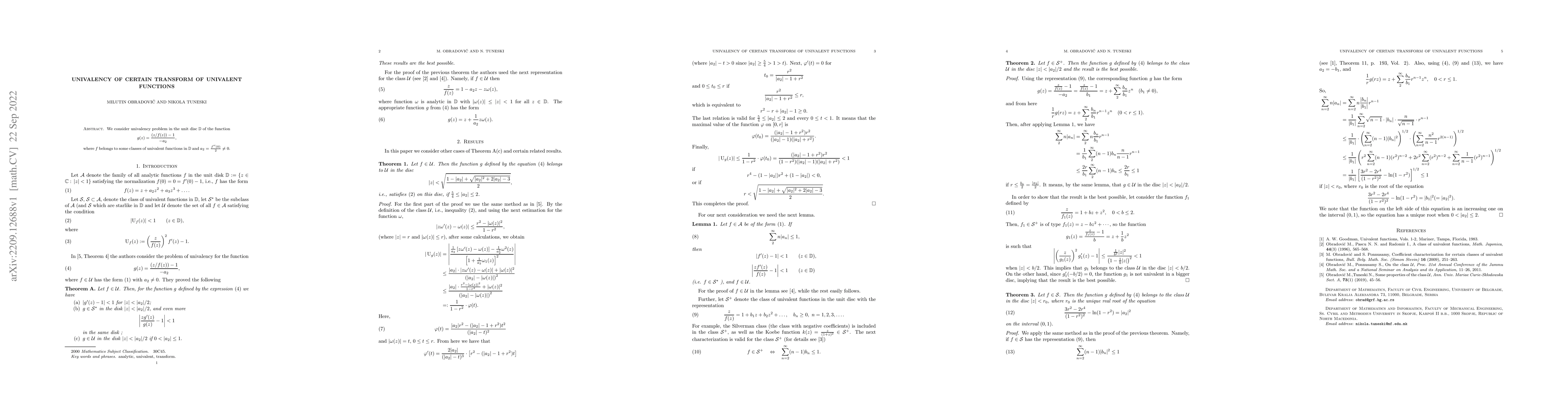 Thumbnail for Univalency of certain transform of univalent functions